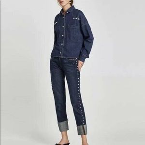 ZARA Trafaluc Faux Pearl Denim Jeans NWT
